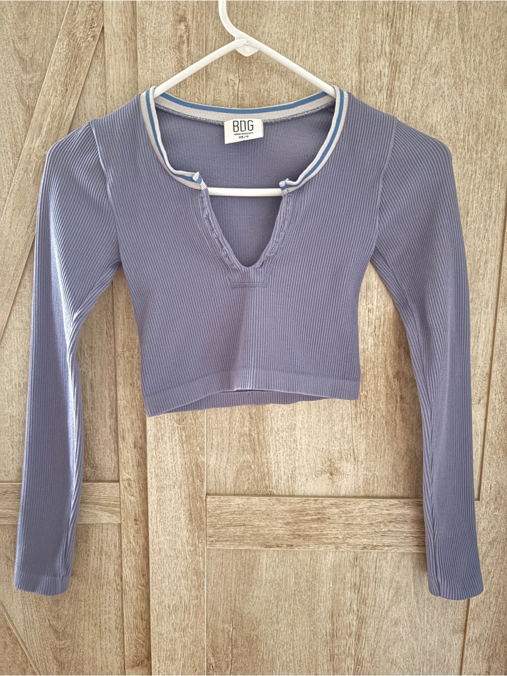 BDG Lavender Ribbed Long-Sleeve Crop Top